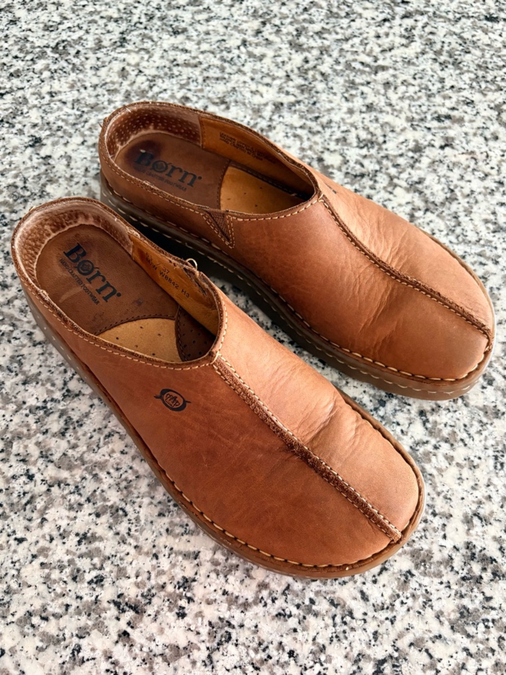 Born—Chestnut Brown Leather Clog Mules (Size 6.5/37)